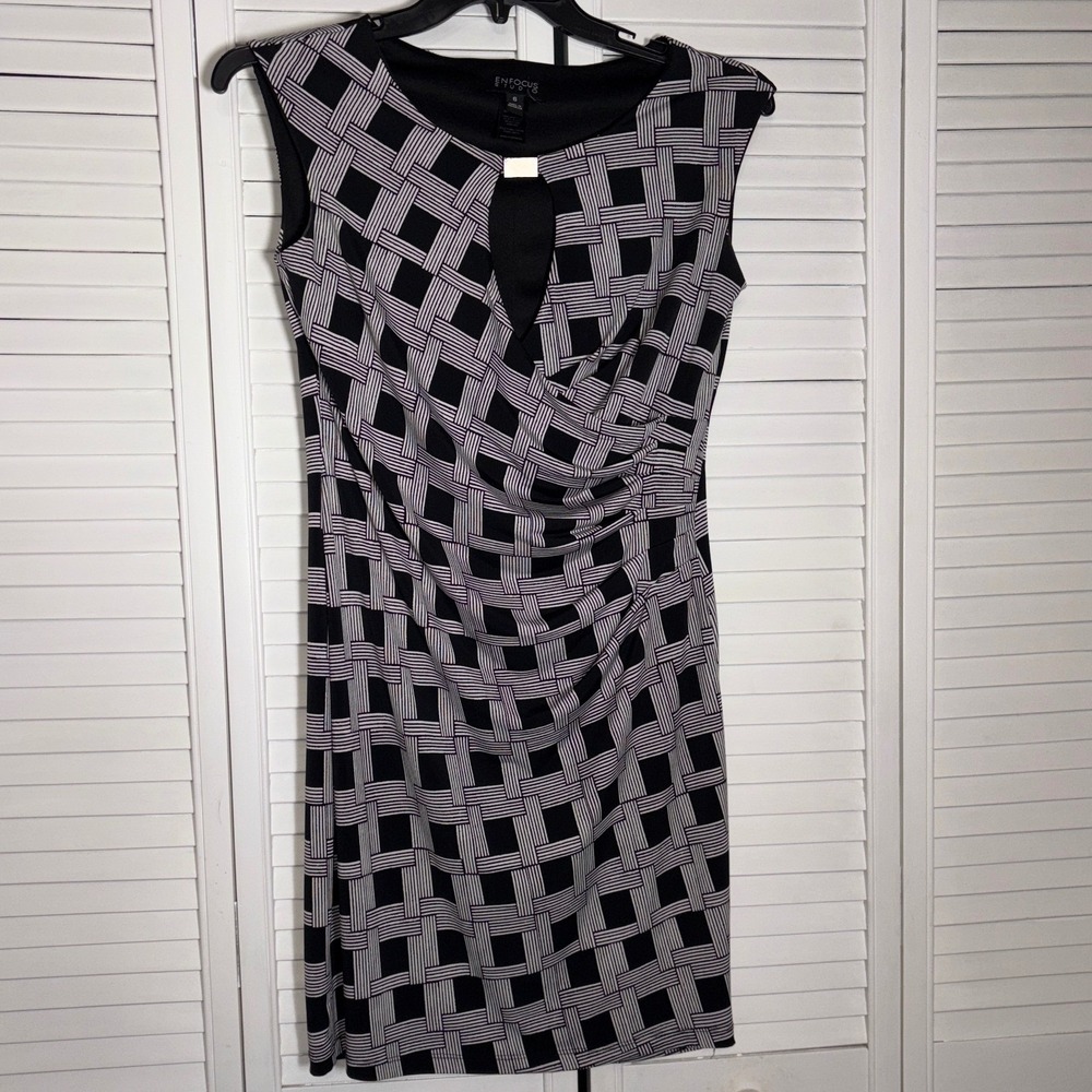 Enfocus Studio Womens Black White Basketweave Keyhole Sheath Dress 6 1956N